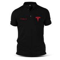 เทสลาTesla เสื้อโปโลผ้าฝ้ายแขนสั้นพิมพ์ลายรถยนต์สําหรับบุรุษ