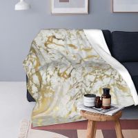 Gold Marble On White Fleece Throw Blanket Modern Geometric Graphic Blanket for Sofa Bedroom Bed Couch Chair or Floor Soft Quilt