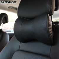 BROSHOO Car Neck Pillow Auto Seat Headrest Genuine Leather Pillows Rest Cushion Headrest Pillow Car-Styling Accessories 1Pair