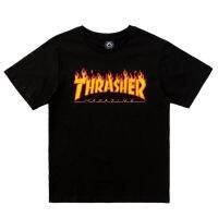 พร้อมสต็อกสินค้าใหม่ Thrasher สตรีท เปลวไฟ ข้อความ อินเทรนด์เสื้อยืดเสื้อยืดฤดูร้อน [S-XXL]