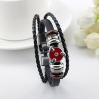 Anime accessories Akatsuki Sharingan Leather Bracelet Cosplay Akatsuki Organization Sign Metal Men Bangle Goth Jewelry Bracelets