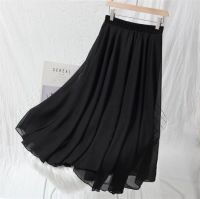 Spring Autumn Fashion Women High Waist Pleated Skirt Lady Black Pink red yellow long chiffon maxi skirts vestidos