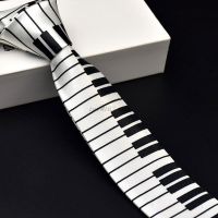 Mens Black &amp; White Piano Keyboard Necktie Tie Classic Slim Skinny Music Tie