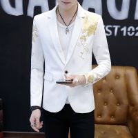 ZZOOI Men Blazer Slim Fit New Single Button Suit Casual Men White Black Men Blazers Long Sleeves Printing Banquet Suits Blazer Coats