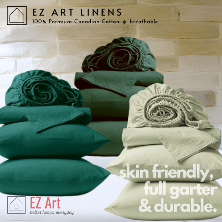 EZ Art Linens Green Shade 3 n 1 Bedsheet set Full Garter