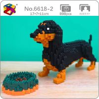 PZX 6618-2 Animal World Dachshund Dog Pet Doll Food Bowl Model DIY Mini Diamond Blocks Bricks Building Toy for Children no Box