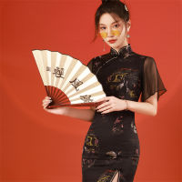 2022ฤดูร้อนฤดูใบไม้ร่วงสไตล์ใหม่ Feifei แขนด้านหน้า Slit สั้น Cheongsam แบบดั้งเดิมจีนโมเดิร์นปรับปรุง Qipao ชุดสำหรับผู้หญิง