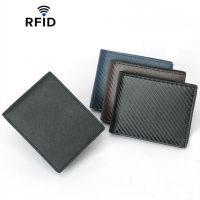 Bisi Goro Leather Men 39;s Card Holder Carbon Fiber Anti theft Brush Wallet Male Fold RFID Blocking Multi Functional Money Card Bag