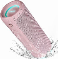 SOWO Bluetooth Speaker, IPX7 Waterproof Portable Wireless Speaker, 25W Loud Sound, Bassboom Technology, TWS Pairing, 16H Playtime, Speaker with Lights for Home Outdoors - Pink