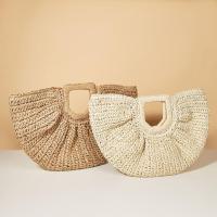 Chloeh Hornbye Shop Craft Paper Womens Solid Color Vacation Beach Bag Moon Handbag Retro Casual Straw Woven Bag