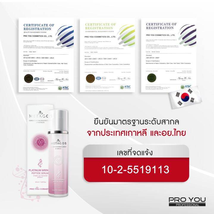 proyou-metacos-platinum-wrinkle-peptide-serum-50ml-โปรยู-สกินแคร์เกาหลี-เซรั่มจากแร่ทองคำขาว-platinum-ลดเลือนริ้วรอย-รับเพิ่ม-mayflo-3g