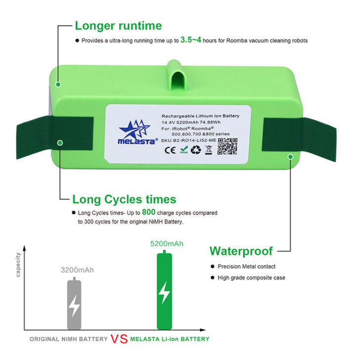 แบตเตอรี่-li-on-14-4v-5200mah-battery-สำหรับ-irobot-roomba-500-600-700-800-nastima-14-8v5200mah-แบตเตอรี่ลิเธียมแบบชาร์จไฟได้สำหรับ-irobot-roomba-500-600-700-800-series-560-620-650-700-770-780-880