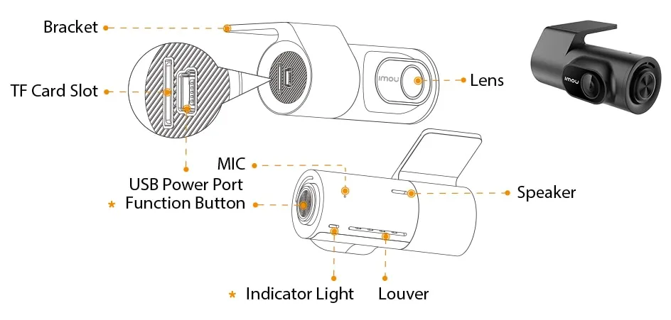 IMOU T400 T200 Dash Cam Mini Body DVR Video Recorder Night APP