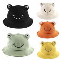 Toddler Kids Baby Cartoon Frog Embroidery Bucket Hat with Chin Strap Wide Brim Sun Protection Solid Color Fisherman Cap