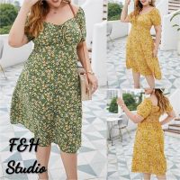 COD DSFGRDGHHHHH Ready Stock L-4XL Beach Look Women Big Size Dress Boat Neck Short Sleeve Floral Print Slim Fit Plus Size Dress 2155