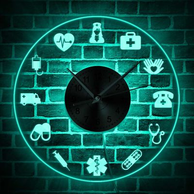 นาฬิกาแขวนผนังอะคริลิค RN เพื่อสุขภาพตามธีมพยาบาลแบบใหม่พร้อมไฟแบ็คไลท์ Led ของขวัญพยาบาลแพทย์ป้ายไฟ LED เปลี่ยนสีได้นาฬิกาติดผนัง
