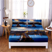 City Night View Digital Printed 3pc Polyester Fitted Sheet Mattress Cover Four Corners with Elastic Band Bed Sheet Pillowcases