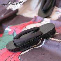 【cw】 WHOHOLL black Wood Clogs Slippers Samurai Geta Shoes Flip Flops Thick Bottom Flat 33 ！