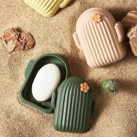 Cute Cactus Shape Soap Drain Box Creative Soaps Sponge Holders With Lid For Home Kitchen Countertop Bathroom Storage Soap Box