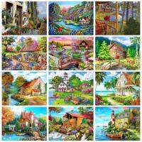 ภาพวาดตกแต่งด้วยตัวเลขสำหรับงานฝีมือภาพวาดภายในทิวทัศน์บ้านที่สวยงามของขวัญที่ไม่ซ้ำกัน