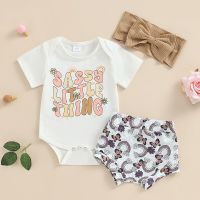 FOCUSNORM 0-12M Infant Baby Girls Clothes Sets 3pcs Letter Print Short Sleeve Romper Rainbow Shorts Headband  by Hs2023