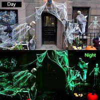 Glow in The Dark Spider Webs and Fake Spiders White Stretch Cobwebs for Halloween Indoor Outdoor Horror Decoration Prop