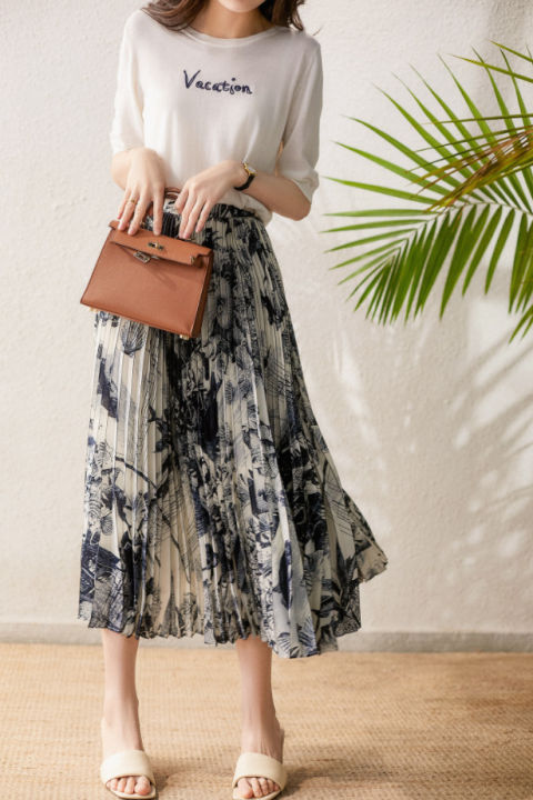 hand-painted-printing-flexible-not-picking-people-retro-elegance-slimming-light-pleated-skirt-2023-spring-and-summer