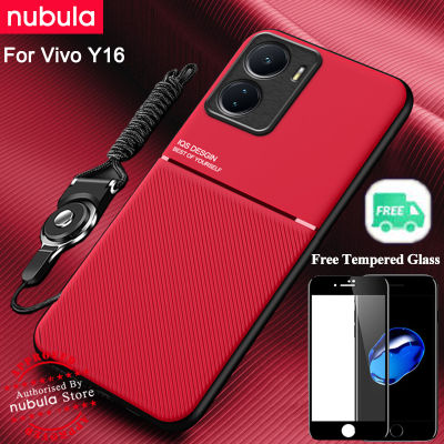 NUBULA สำหรับ VIVO Y16 (6.51 ") นิ้วปลอกฟรีกระจกหนังนิ่มความรู้สึก Hp Vivo Y16โทรศัพท์มือถือกรณีกันกระแทกรถแม่เหล็กปกหลังเชือกเส้นเล็กหน้าจอทำความสะอาดชุดสำหรับ Vivo Y16