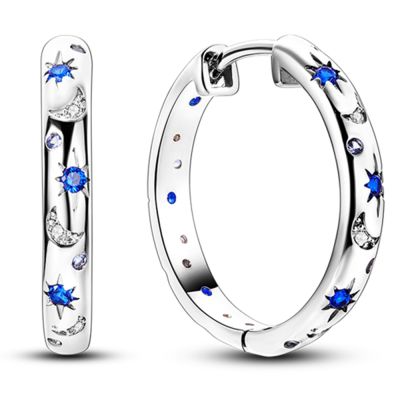 New 925 Sterling Silver Earring Blue Zircon Star Moon Circle Hoop Earrings For Women Making Jewelry Gifts Wedding Engagement