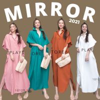 ป้าย Mirrorsister เดรสเชิ้ตคอปก ดีไซน์เก๋แพทเทิร์นทรงค้างคาว