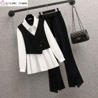 【DT】hot！ Temperament Womens 2023 and New Korean Version Fake Two-piece Shirt Pants