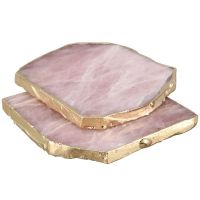 2Pcs Agate Slice Pink Agate Coaster Teacup Tray Decorative Design Stone Coaster Gold Edges Home Decor Gemstone Coaster Natural Crafts