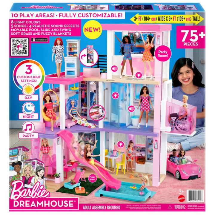 บ้านตุ๊กตาบาร์บี้พร้อมสระว่ายน้ำ-สไลด์-ลิฟต์-และระบบแสงสีเสียง-barbie-new-dreamhouse-dollhouse-with-lights-amp-sounds-ราคา-12-900-บาท