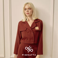 PIMNATTA Aka Blazer เบลเซอร์ตัวสั้น แขนยาว แต่งด้วยป้ายหนัง ผ้าออทั่มทวิล