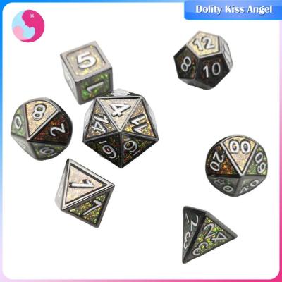 Dolity ลูกเต๋า D4โลหะหลายด้านจำนวน7ชิ้น D8 D6 D10 D12เซ็ตเครื่องมือ D20