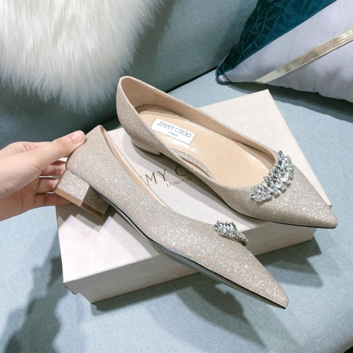 【3cm】 Jimmy Choo Low Heels Chunky Heel Champagne Sheep Skin Classic ...