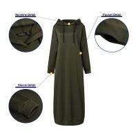 ZANZEA Women Hooded Winter Dress Long Sleeve Thin Fleece Long Dress