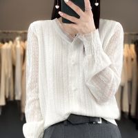 【jw】❦✼✷  Smpevrg Early Womans Sweater Thin Coats Female Cardigan V-Neck Sleeve Jacket Wool Mixed Worsted Knitted Shirt