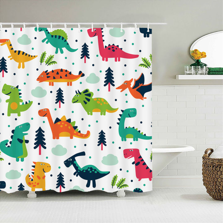 cartoon-dinosaur-shower-curtain-bath-screen-kids-bathroom-curtains-waterproof-polyester-home-decoration-with-hooks