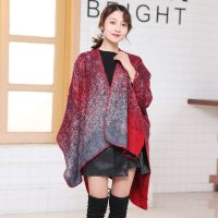 [COD] European and scarf womens autumn winter 2022 new imitation cashmere knitted versatile ethnic style gradient slit cloak shawl