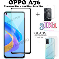 3in1สำหรับ OPPO A53 2020กระจกนิรภัย OPPO A76 หน้าจอป้องกันฟิล์ม + เลนส์กล้องเลนส์ป้องกันฟิล์ม + คาร์บอนไฟเบอร์กลับปกคลุมสติกเกอร์ป้องกันฟ