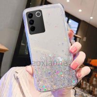 เคสสำหรับ VIVO V27E V27 Pro V27Pro VIVOV27 E 5G กลิตเตอร์ TPU นุ่มใสสีชมพูเคสโทรศัพท์เคสใสแวววาวกันกระแทก