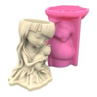 Girl Hugs Cat Silicone Flower Pot Molds Succulent Planter Vase Concrete Molds Pen Holder Mold Uv Resin Molds Gypsum Cement Clay Resin Mold