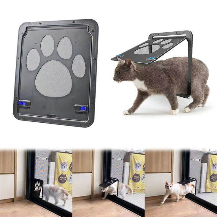 cat-dog-door-safe-lockable-magnetic-screen-outdoor-dogs-cats-window-gate-house-enter-freely-fashion-pretty-garden-install