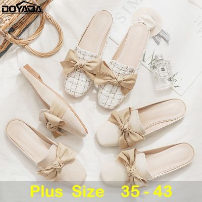 ☎﹍◎ Plus Size 35-43 Womens Shoes Girl Heart Ins Half Influencer Bow 41 Closed Toe
