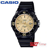 Casio Standard นาฬิกาข้อมือผู้หญิง สายเรซิ่น รุ่น LRW-200H-9EVDF (สีดำ / หน้าปัดทอง)