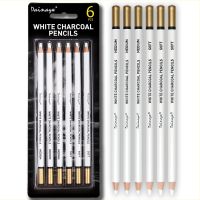 Dainayw ชุดวาดรูปดินสอถ่านสีขาว6ชิ้นเนื้อเนียนนุ่มและดินสอสีปานกลางสำหรับไฮไลต์อุปกรณ์ศิลปะ