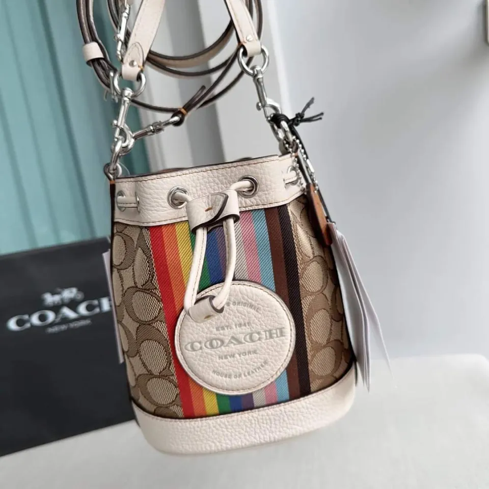 NWT Coach Mini Dempsey Bucket Bag In Signature Jacquard With Stripe Coach  Patch