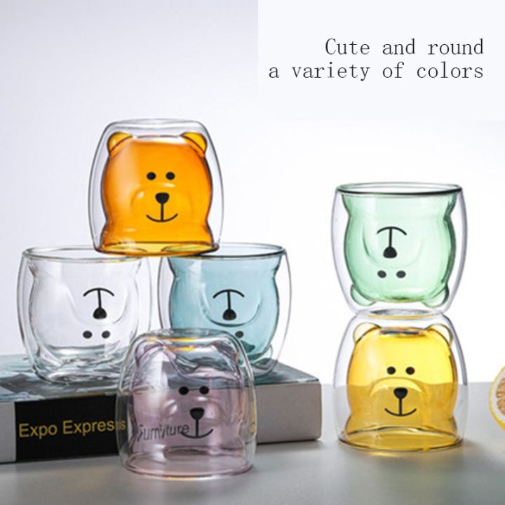 ใหม่2023-แก้วแก้วผนังคู่โปร่งใสแก้วหมีแมวสุนัขสัตว์แก้วกาแฟเหยือกคริสต์มาสน่ารักของขวัญ-kawaii-ชานมขวด