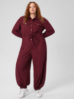 Cider Collar Pocket Drawstring Solid Jumpsuit Curve &amp; Plus